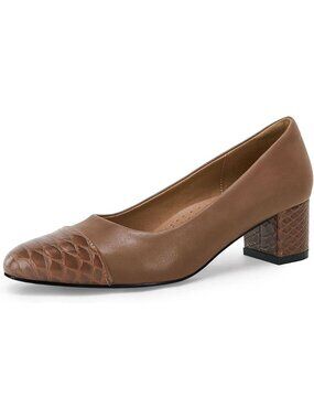 Rilista Size 7.5 Pumps Closed Toe Low Block Heel Faux Leather Snakeskin Slip-On